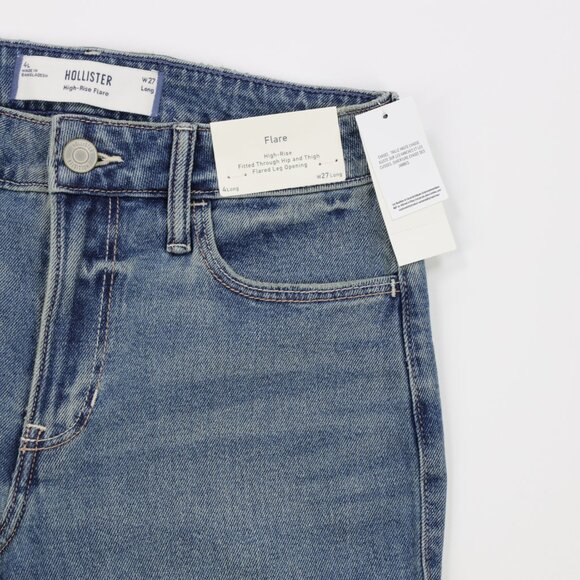 Hollister Women's High Rise Medium Wash Stretch Denim Flare Jeans Blue Size 4L - Picture 9 of 12